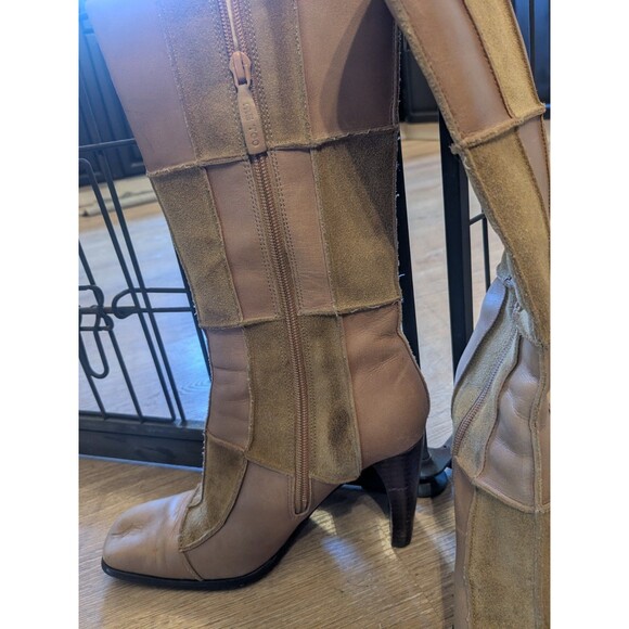 Ladies Vintage Y2K  Tan Patchwork Suede Leather Boots By Me Too Sz 7 Zipper - Picture 5 of 9